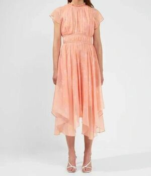 NWT French Connection Coral Floral Peach Diana Rec Crinkle Flowing Dress Size 12